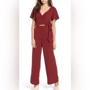 Leith Red Grape Wide Leg‎ Wrap Top Jumpsuit Small